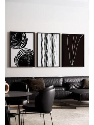 Huhuli Ahsap Siyah Cerceveli 3’lu Modern Tablo HUHU240
