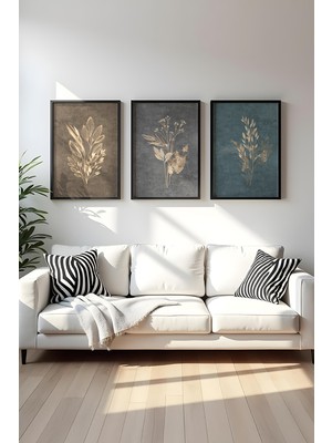 Huhuli Ahsap Siyah Cerceveli 3 Parca Set Tablo HUHU242