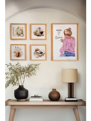 Huhuli Ahsap Cerceveli 5 Parca Set Tablo HUHU460