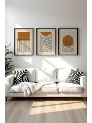 Huhuli Ahsap Siyah Cerceveli 3'lu Set Tablo