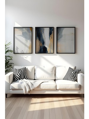 Huhuli Ahsap Siyah Cerceveli 3 Parca Set Tablo HUHU484