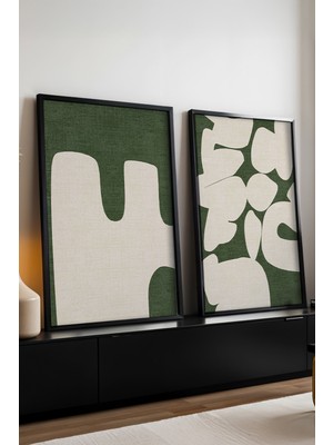 Huhuli Ahsap Siyah Cerceveli Soyut 2’li Tablo HUHU202