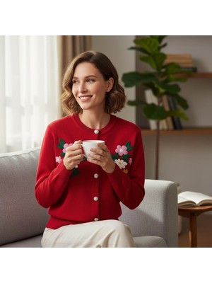 Eren Style Uzun Kollu Çiçekli Desenli Kaliteli Yünlü Hırka