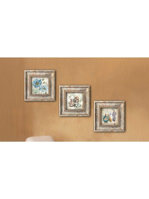 Huhuli Ahsap Eskitme Cerceveli 3 Parca Tablo Seti HUHU319