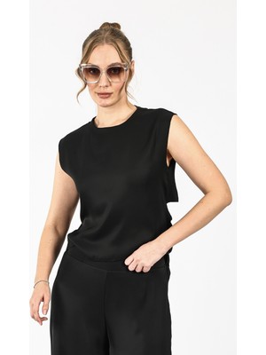 By Özlem Yazan Lamarca Bel Drape Detaylı Dekolteli Kolsuz Dokuma Kadın Bluz