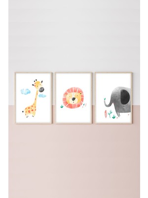 Huhuli Ahsap Cerceveli Cocuk Odasi 3lu Tablo