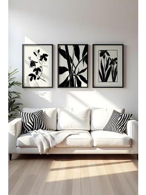 Huhuli Ahsap Siyah Cerceveli 3 Parca Set Tablo HUHU482