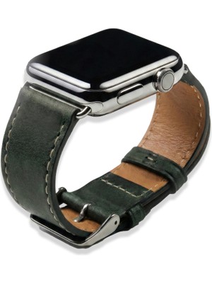 Contact Türkiye Apple Watch Uyumlu Crazy Horse Deri Kordon - Hakiki Full Grain Dana Derisi - Paslanmaz Çelik Adaptör - 38/40/41 - 42/44/45 mm