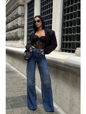 Meecy Jean Yüksek Taşlı Pantolon