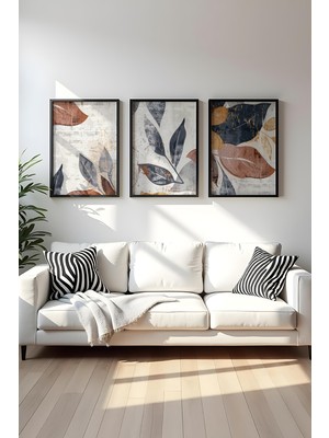 Huhuli Ahsap Siyah Cerceveli 3 Parca Set Tablo HUHU467