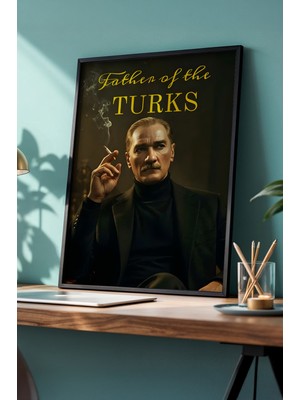 Huhuli Father Of The Turks Baskili Ahsap Siyah Cerceveli Tablo HUHU502