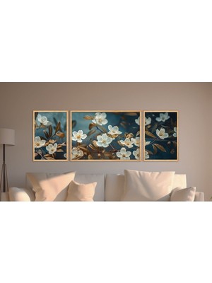 Huhuli Doğal Ahsap Cerceveli 3 Parca Tablo Seti HUHU312