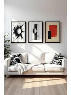 Huhuli Ahsap Siyah Cerceveli 3 Parca Set Tablo HUHU424