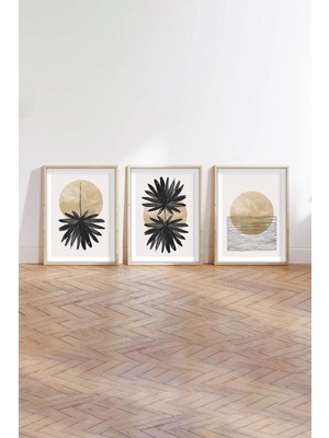 Huhuli Ahsap Cerceveli Minimalist 3’lu Tablo