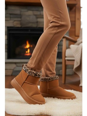 Ayakmod 25001 Taba Leopar Içi Kürklü Soğuğa Dirençli Kaymaz Kadın Bot