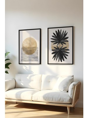 Huhuli Ahsap Siyah Cerceveli 2 Parca Set Tablo HUHU53