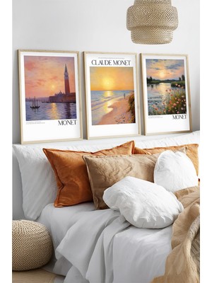 Huhuli Ahsap Cerceveli Claude Monet Tablo Seti HUHU556