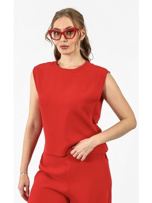 By Özlem Yazan Lamarca Bel Drape Detaylı Dekolteli Kolsuz Dokuma Kadın Bluz