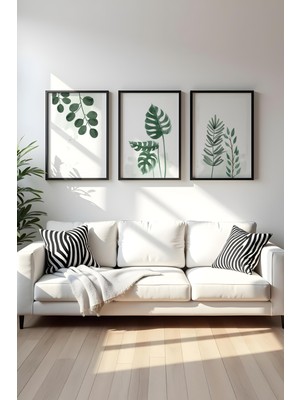 Huhuli Ahsap Siyah Cerceveli 3'lu Set Tablo