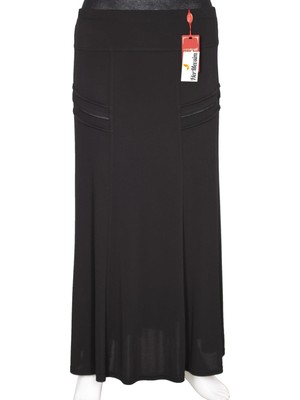 Hermevsim Hesna Kadın Hazan Krep Yanı Biyeli Astarlı Lastikli Siyah Etek