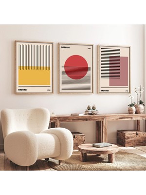 Huhuli Ahsap Cerceveli  3’lu Modern Tablo HUHU250