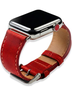 Contact Türkiye Apple Watch Uyumlu Crazy Horse Deri Kordon - Hakiki Full Grain Dana Derisi - Paslanmaz Çelik Adaptör - 38/40/41 - 42/44/45 mm