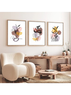 Huhuli Ahsap Cerceveli Boho 3’lu Tablo HUHU227