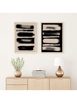 Huhuli Ahsap Cerceveli  2’li Modern Tablo HUHU234