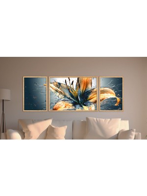 Huhuli Doğal Ahsap Cerceveli 3 Parca Tablo Seti HUHU311