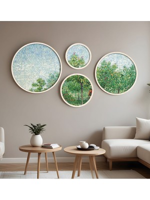 Huhuli Ahsap Cerceveli Modern 4'lu Yuvarlak Tablo Seti HUHU294