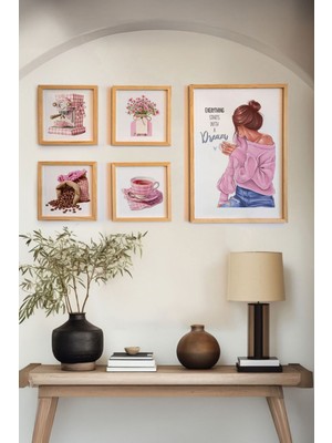 Huhuli Ahsap Cerceveli 5 Parca Set Tablo HUHU459