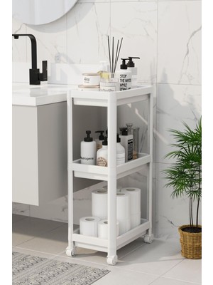 Mutfak Köşesi Peggy 3 Katlı Tekerlekli Raf Ünitesi Banyo Mutfak Düzenleyici Raf Modern Depolama Raf