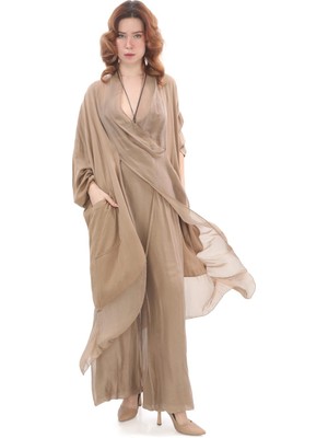 Bohem Stil Italyan Ipek Detaylı Oversize Kap Bluz- Wes Pantolon Takım