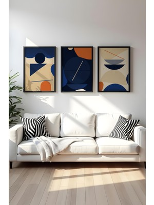 Huhuli Minimalist 3'lü Set Ahşap Tablo 20 x 30 cm Siyah Renk UV Baskı ile Şık Dekorasyon