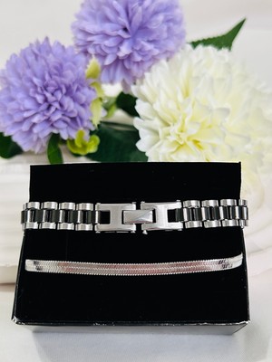 Roya Happiness Sevgililer Günü Özel Erkek Arkadaşa Hediye Harfli Isimli Çelik Kararmaz Rolex Model Set Siyah Gümüş Renk