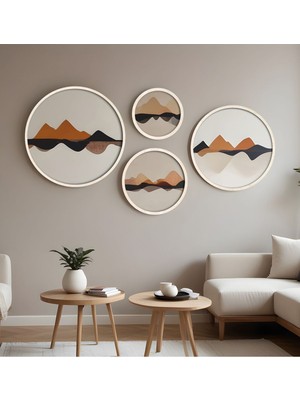 Huhuli Ahsap Cerceveli Modern 4'lu Yuvarlak Tablo Seti HUHU298