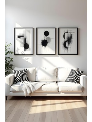 Huhuli Ahsap Siyah Cerceveli 3 Parca Set Tablo HUHU431