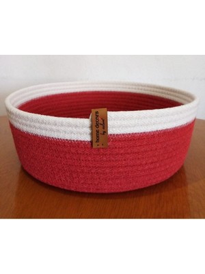 PremiumPort Kırmızı Beyaz Hasır Sepet, Organizer ve Dekorasyon Için 24X9 cm