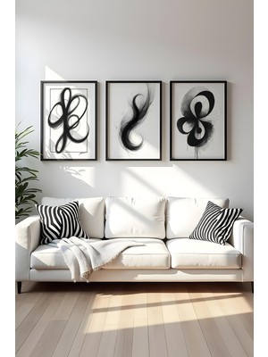 Huhuli Ahsap Siyah Cerceveli 3 Parca Set Tablo HUHU430