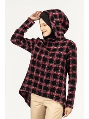 By Özlem Yazan Kare Desenli Kapüşonlu Dokulu Sweatshirt