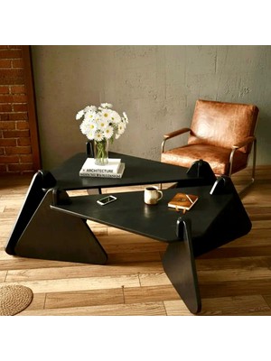 Praktura Stylısh Doğal Ahşap Orta Sehpa, Siyah Kontrplak, 60 x 80 Oturma Odası, Salon