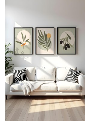 Huhuli Ahsap Siyah Cerceveli 3'lu Set Tablo