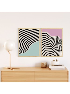 Huhuli Ahsap Cerceveli  2’li Modern Tablo HUHU243