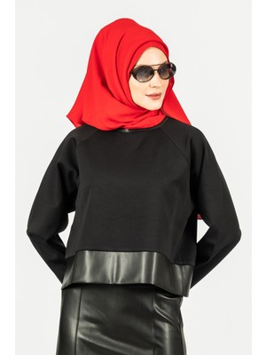 By Özlem Yazan Modal Kumaş Deri Detaylı Kadın Sweat