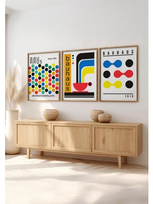 Huhuli Ahsap Cerceveli 3'lu Bauhaus Tablo HUHU526