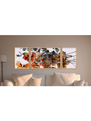 Huhuli Doğal Ahsap Cerceveli 3 Parca Tablo Seti HUHU307