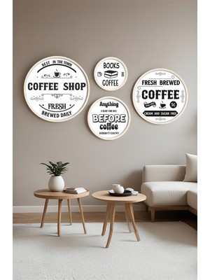 Huhuli Ahsap Cerceveli Modern 4'lu Yuvarlak Tablo Seti HUHU418