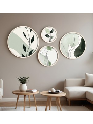 Huhuli Ahsap Cerceveli Modern 4'lu Yuvarlak Tablo Seti HUHU297