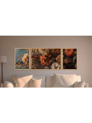 Huhuli Doğal Ahsap Cerceveli 3 Parca Tablo Seti HUHU304