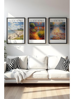 Huhuli Ahsap Siyah Cerceveli Claude Monet Tablo Seti HUHU557